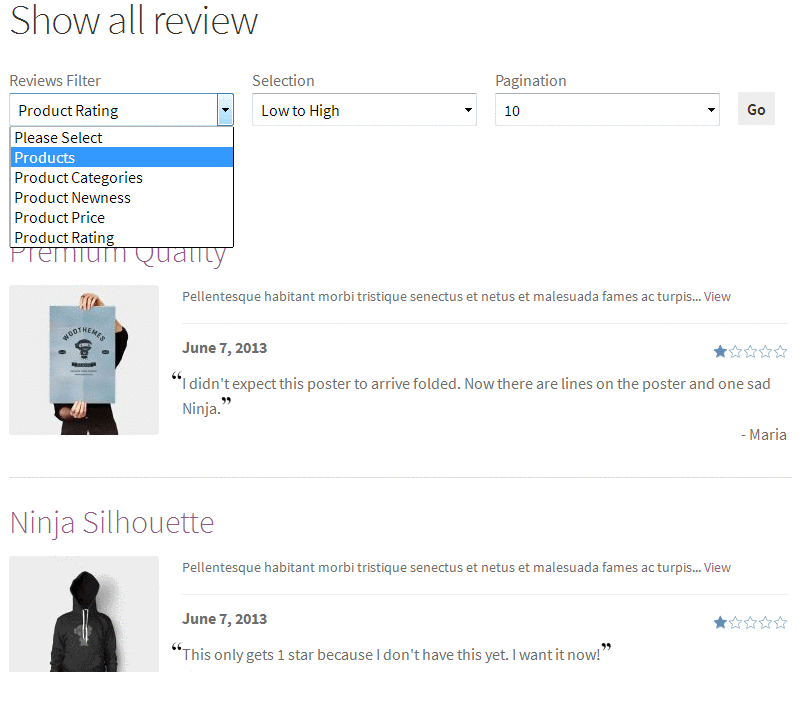 woocommerce all filters reviews